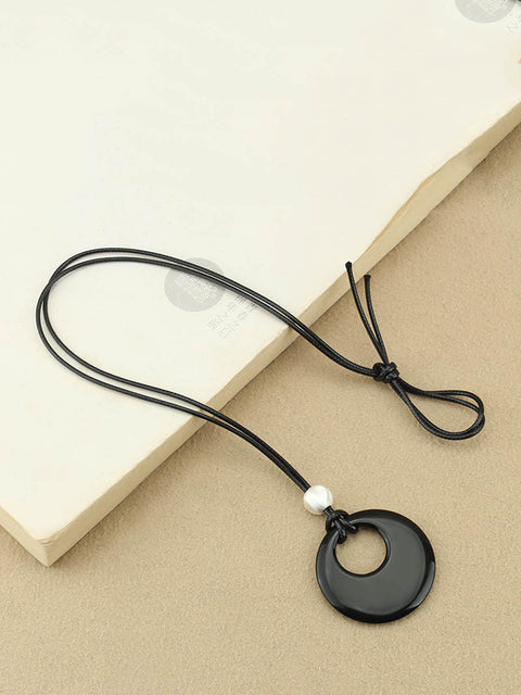 Glaze Stone Round Obsidian Pendant Necklace