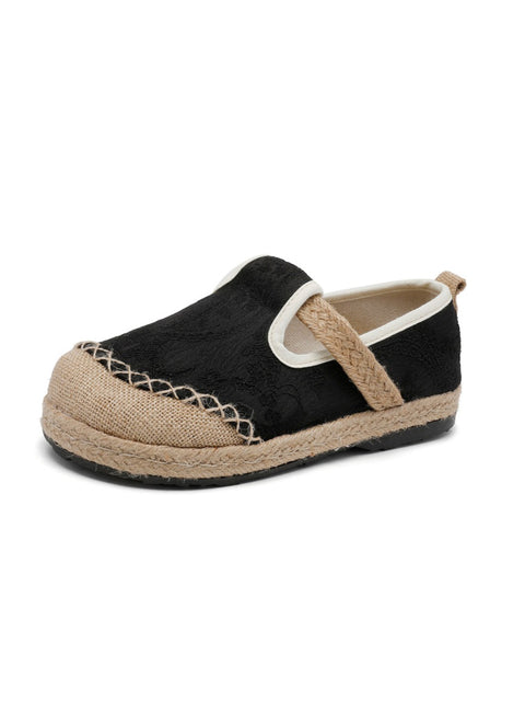 Women Ethnic Cotton Linen Jacquard Flat Shoes