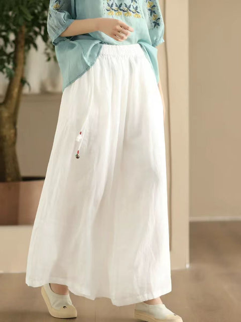 Women Summer Dual-layer Wide-leg Ramie Pants