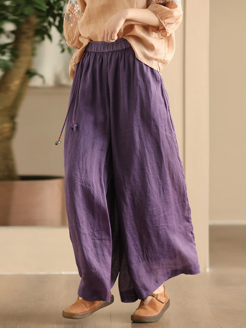 Women Summer Dual-layer Wide-leg Ramie Pants