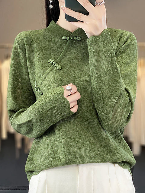 Women Autumn Stand Collar Lace Knit Sweater