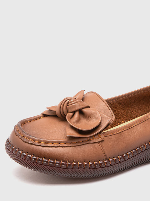 Women Artsy Bowknot Leather Flat Shoes