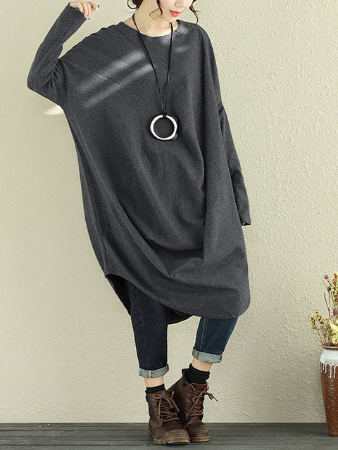 Plus Size Women Autumn Casual Long Sleeve Irregular Loose Dress