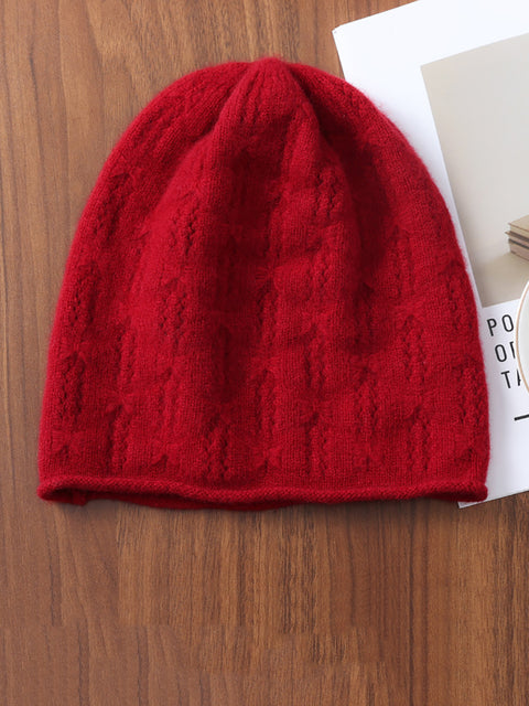 Women Winter Solid Knit Hemming Wool Hat