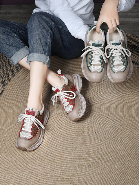 Women Spring Casual Leather Spliced Platform Shoes