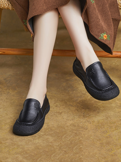 Women Spring Soft Leather Square-Toe Flat Shoes