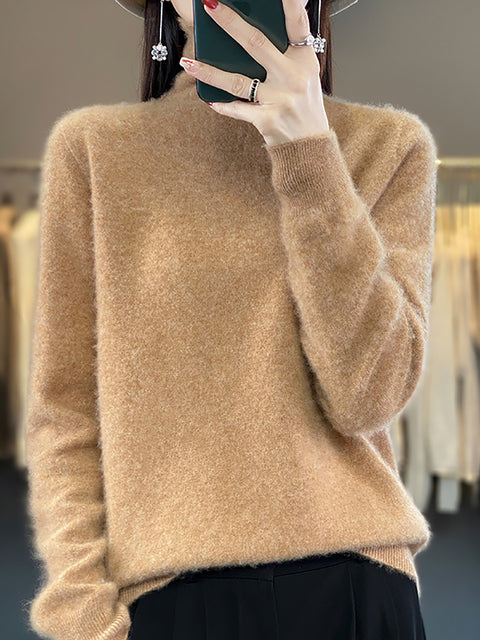 Women Autumn Turtleneck Knit 100%Wool Soft Sweater