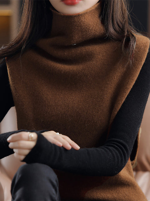 Women Casual Wool Turtleneck Soft Knit Vest