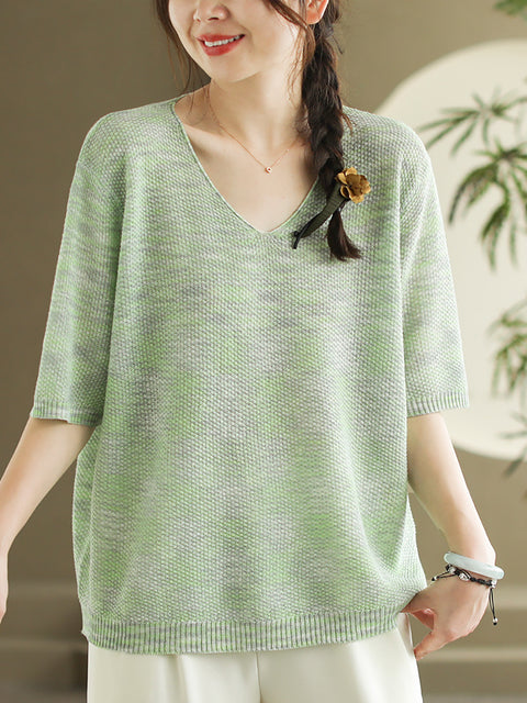 Women Summer Casual Knitted V-Neck Shirt