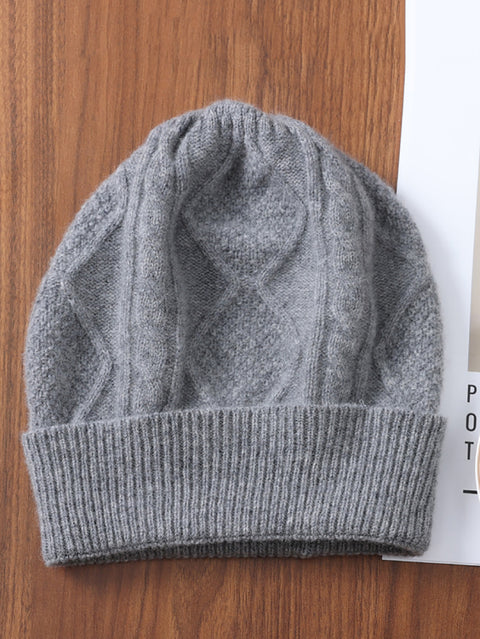 Unisex Winter Wool Cable Knit Warm Hat