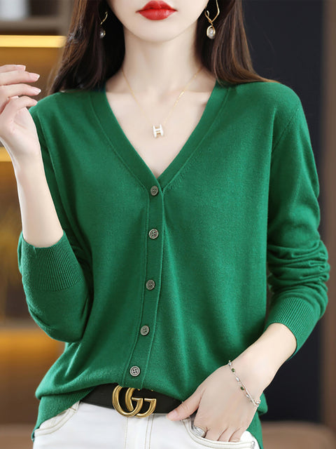 Women Spring Casual V-Neck Cardigan Sweater Blouse