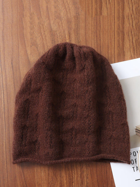 Women Winter Solid Knit Hemming Wool Hat