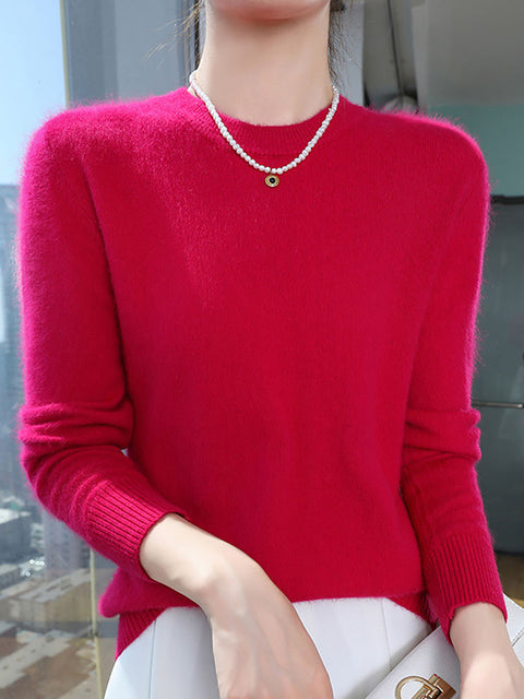 Women Autumn Casual O-Neck Soft 100%Wool Sweater