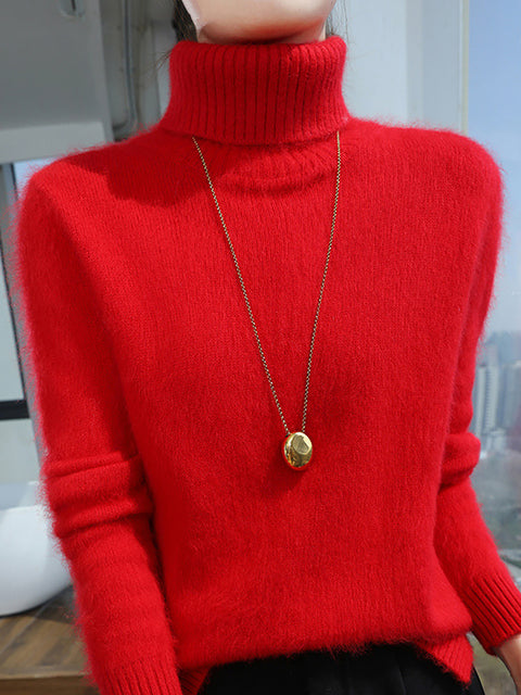 Women Autumn Turtleneck Soft Wool Solid Sweater