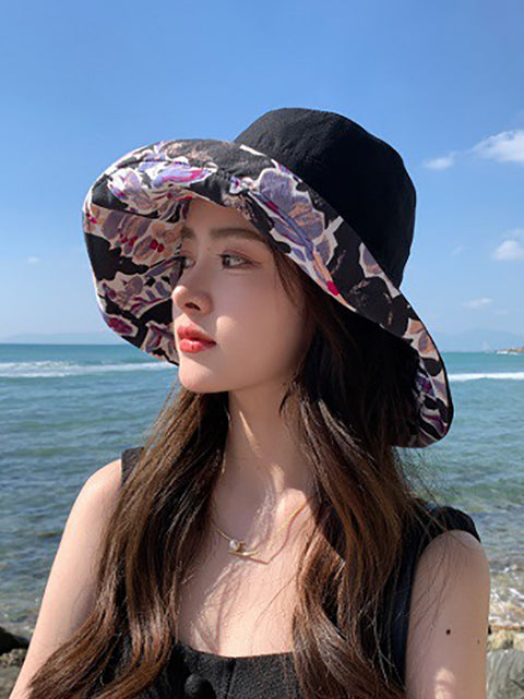 Women Summer Flower Dual-side Wearing Sunproof Hat