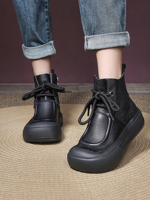 Women Casual Winter Solid Leather Strap Platform Boots