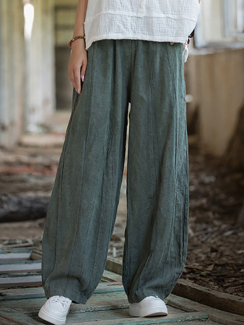 Women Vintage Autumn Tie-dye Ramie Harem Pants