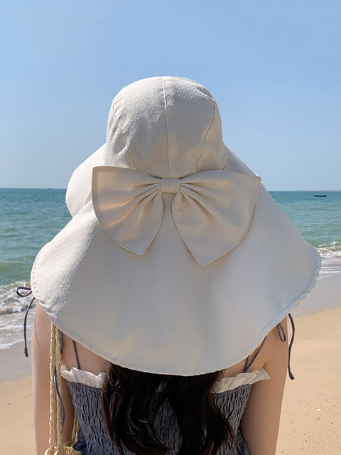 Women Casual Summer Sunproof Bowknot Shawl Hat