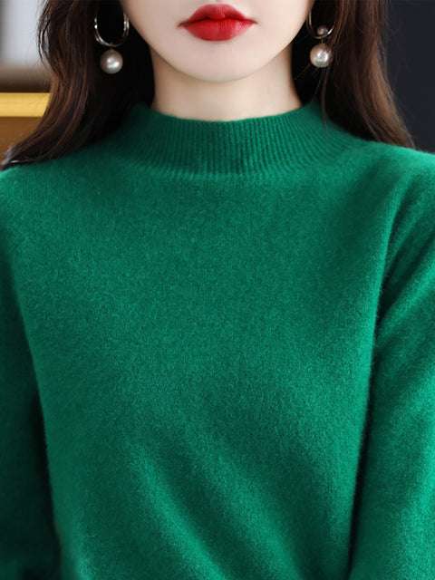 Women Autumn Half-Turtleneck 100%Wool Soft Sweater