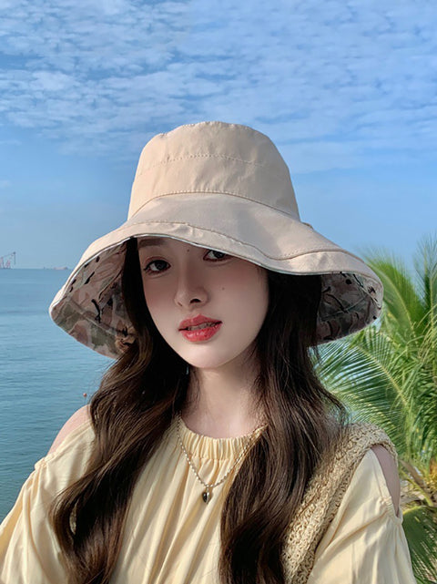 Women Summer Flower Dual-side Wearing Sunproof Hat