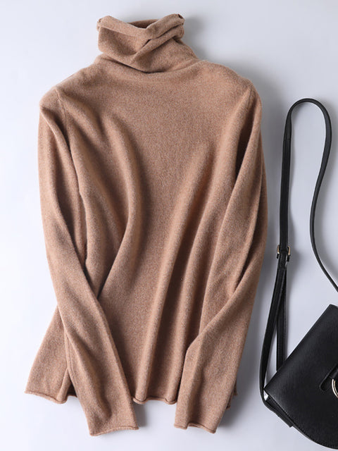 Women Autumn Turtleneck 100%Wool Soft Solid Bottom Sweater