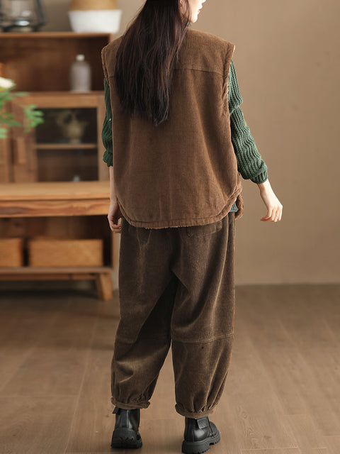 Plus Size Women Casual Solid Loose Fleece-lined Pants