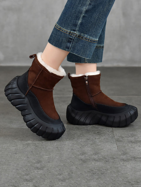 Women Winter Genuine Leather Fleece-lined Platform Boots