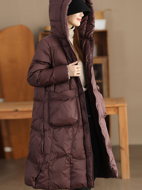 Women Winter Casual Hooded Long Down Coat