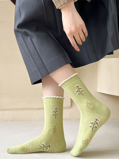 5 Pairs Women Artsy Flower Cotton Socks