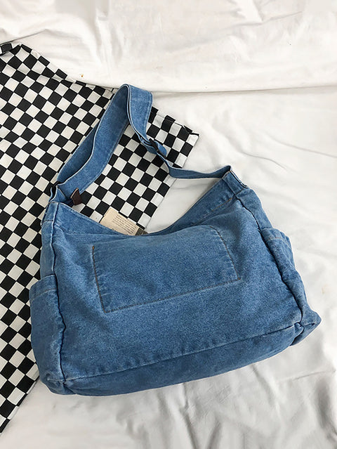 Women Vintage Solid Denim Large Capacity Bag