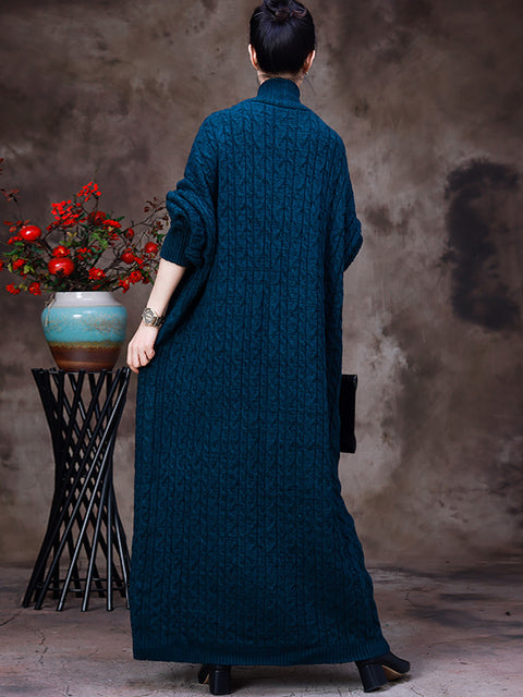 Women Winter Solid Vintage Knitted Maxi Coat