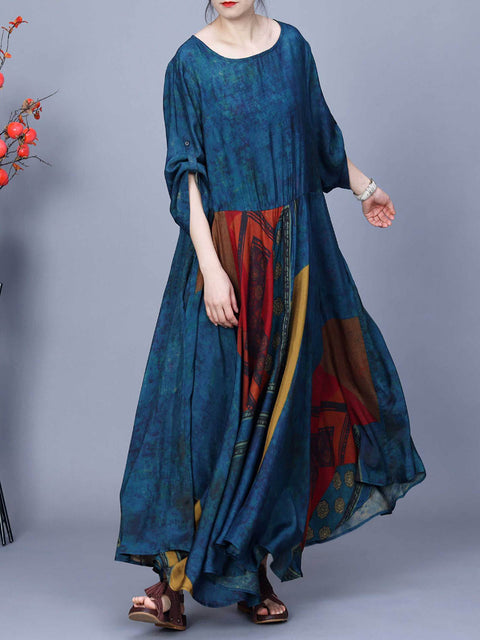 Women Spring Artsy Spliced Loose Maxi Dress