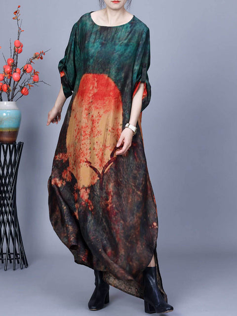 Women Spring Vintage Flower Print Long Dress