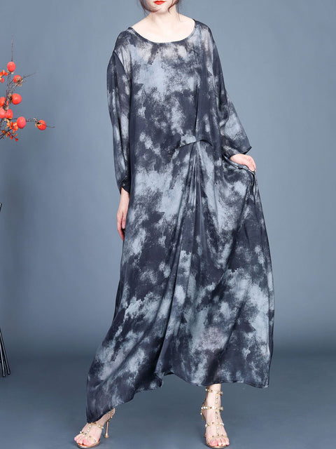 Women Spring Artsy Tie-dye Irregular Hem Dress