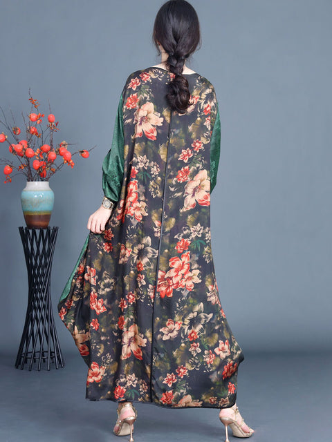 Women Ethnic Irregular Flower Spliced Loose Dress