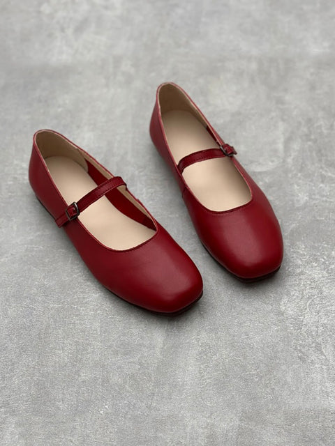 Women Elegant Solid Leather Low Heel Mary Jane Shoes