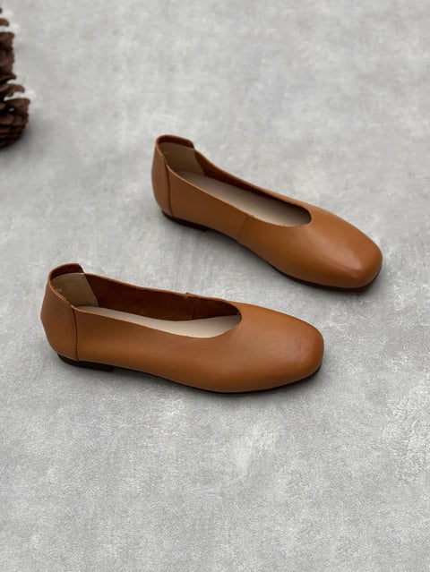 Women Casual Solid Summer Leather Flat Shoes