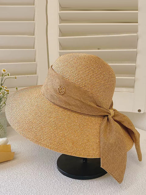 Women Summer Straw Colorblock Sunproof Travel Hat