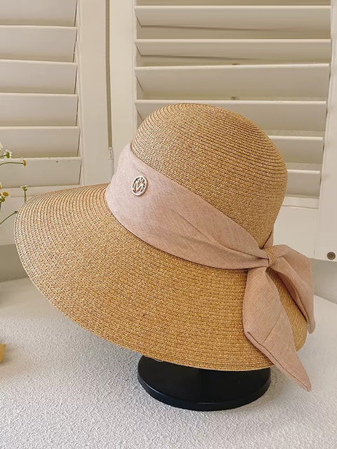 Women Summer Straw Colorblock Sunproof Travel Hat