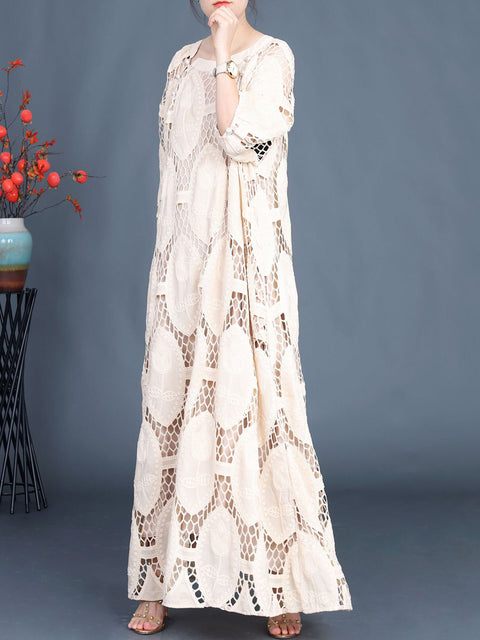 Women Summer Artsy Solid Cutout Maxi Dress