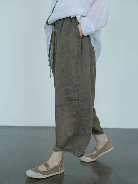 Women Summer Casual Solid Thin Linen Harem Pants