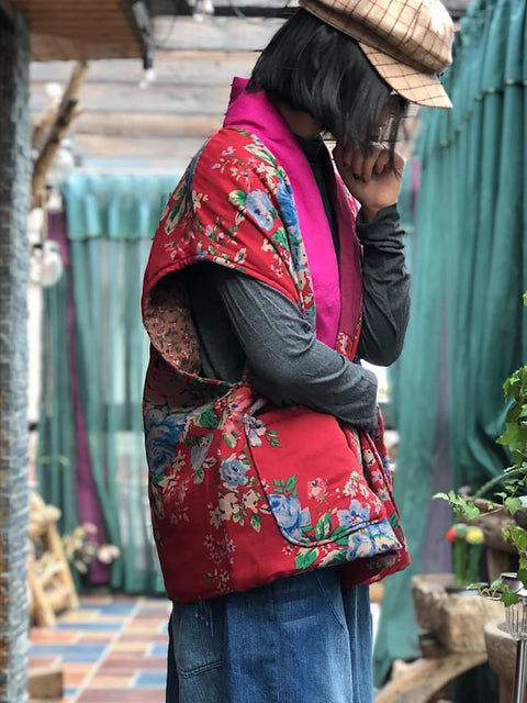 Women Ethnic Flower Patchwork Spliced Cotton Vest