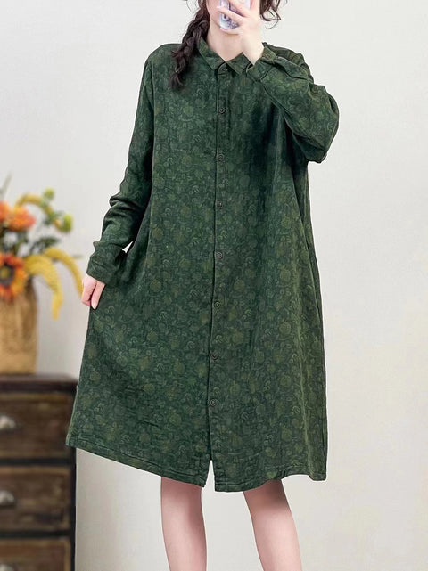 Women Autumn Vintage Flower Button-up Long Shirt