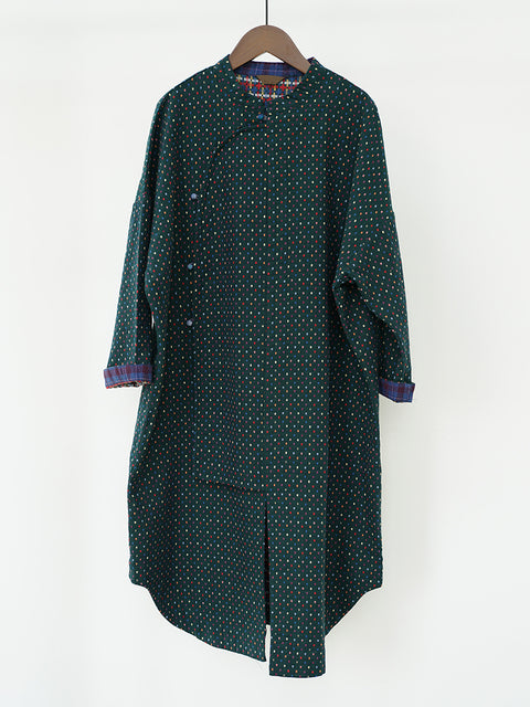 Women Vintage Autumn Dot Irregular Spliced Cotton Robe Dress