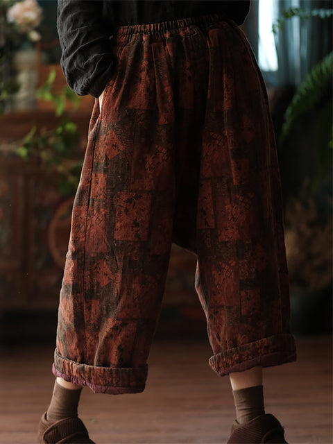 Women Autumn Vintage Flower Patch Cotton Harem Pants