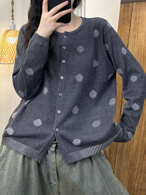 Women Autumn Casual Wool Dot Knit Blouse