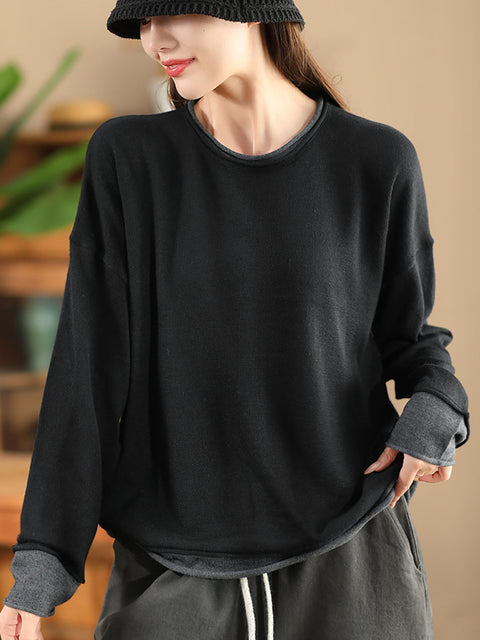 Women Casual Autumn Colorblock O-Neck Blouse