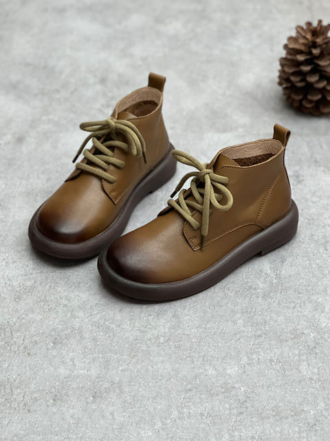 Women Winter Warm Genuine Leather Strap Flat Boots