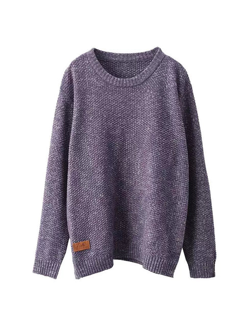 Women Vintage Autumn Solid O-Neck Loose Knit Sweater