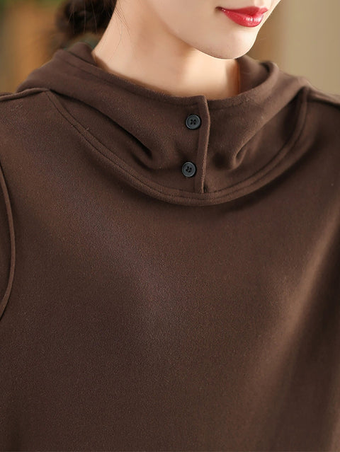 Women Autumn Casual Solid Hooded Loose Sweatshirt